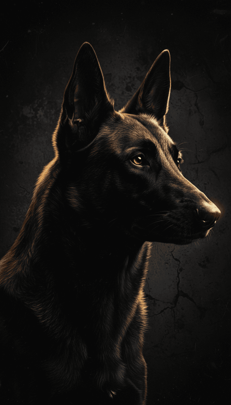 Dramatic profile portrait of a Belgian Malinois with rim lighting
